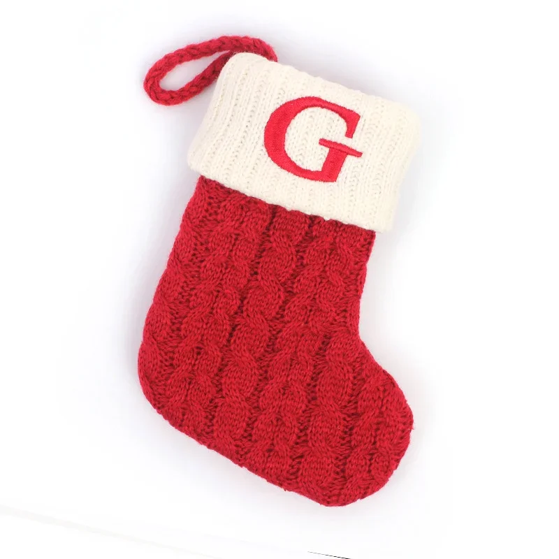Medias navideñas con letras, nuevas decoraciones tejidas para el árbol de Navidad, colgantes para el hogar, regalo de Navidad, calcetines navideños con alfabeto de copos de nieve