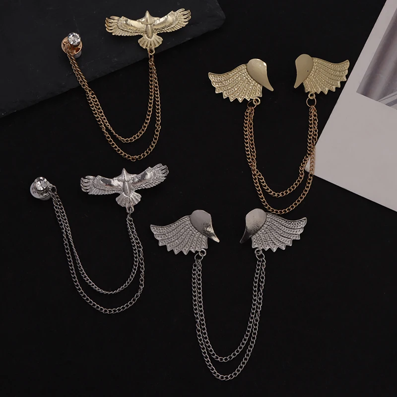 

Fashion Gentleman Tassel Brooch For Men Suit Shirt Collar Wings/Eagle Shape Chain Lapel Pin Metal Wedding Accessories