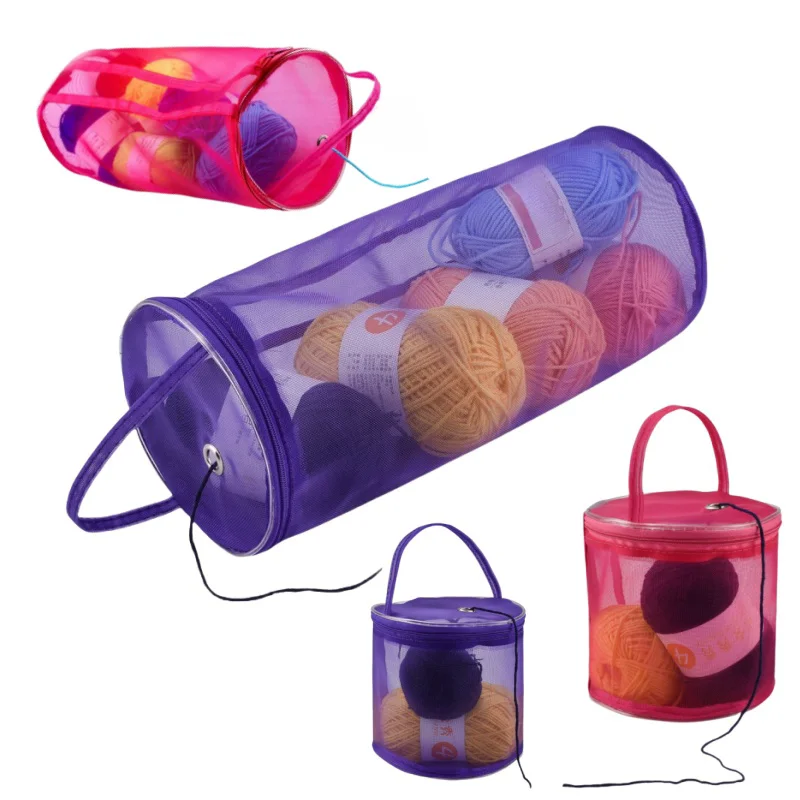 حقيبة تخزين الغزل المحمولة منظم كروشيه منسوج شبكي مجوف لأدوات النسيج وإكسسوارات الخياطة سلة يدوية ذاتية الصنع