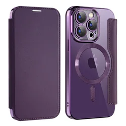 Premium Flip Leather MagSafe Phone Case with Card Holder and Magnetic Wallet - iPhone 12 Pro (Purple)