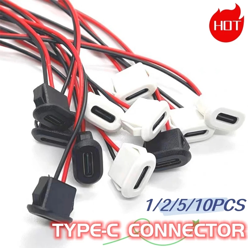 USB Type-C Waterproof USB Connector Direct compression female base Female Socket Charging Interface Welding Wire 1~10PCS usb connectors