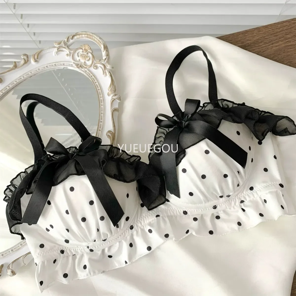 Süßes Polka Dot Spitzen Bh Und Slip Set Push Up Für Damen_voghion.com