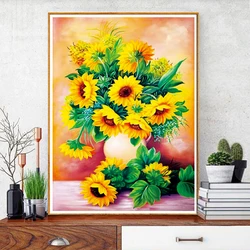 Sunflower Floral Art Cross - Stitch DIY Kit - Printed Embroidery with Oil Painting Style Pattern - 9Ct 56X75Cm (48 Colors Threads)