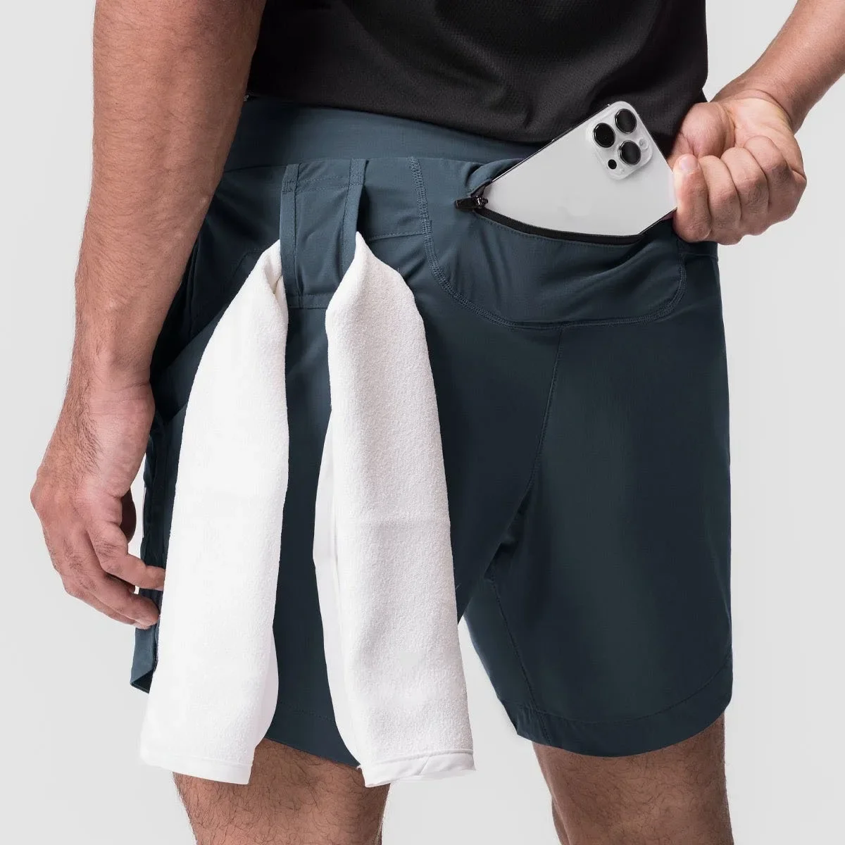 American Style Casual Quick Dry Woven Men's Shorts Fitness Exercise Pockets Sports Pure Color Pants Skateboard Long Trousers