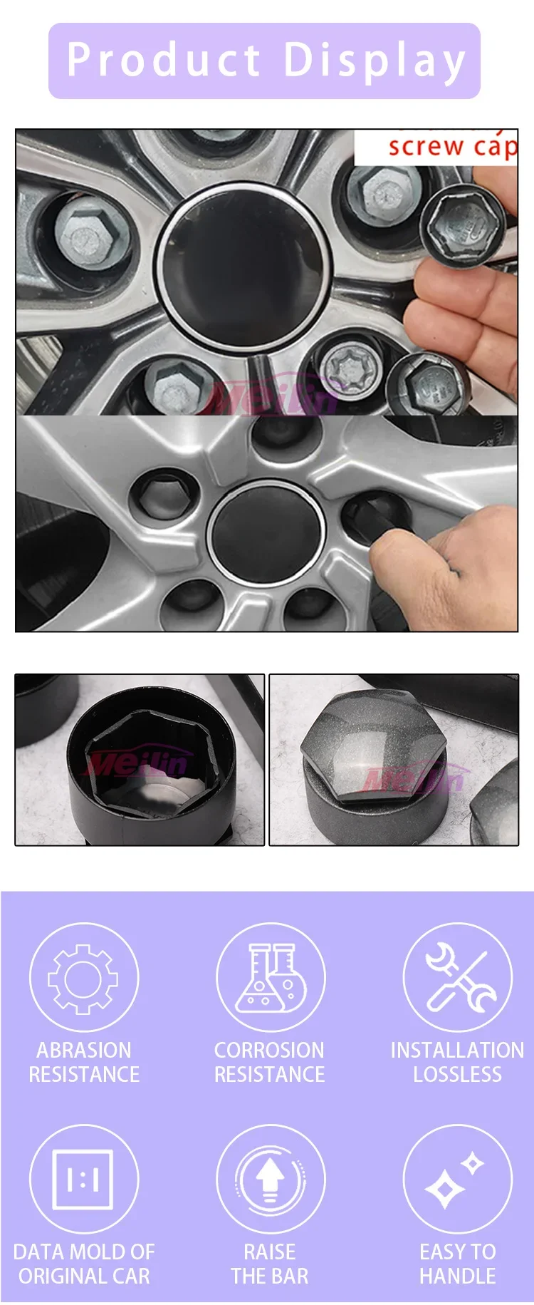 4M0601173E wird für die Reifenabdeckung Audi A3/a4l/q7 2017–2019, Radnabendekorationsabdeckung, Schraubenabdeckung, grau-schwarze Diebstahlsicherung verwendet – Detail 1