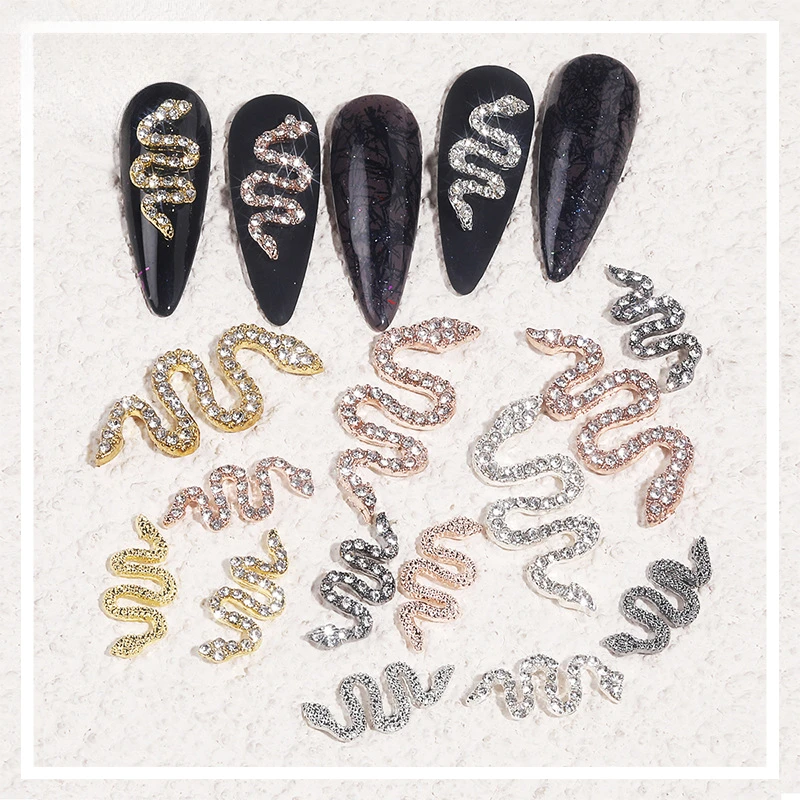 

New 10pcs Alloy Manicure Metal Gothic Zodiac Snake Rhinestone Nail Charms Luxury Gem Jewelry for Nail Art Decoration Accessories