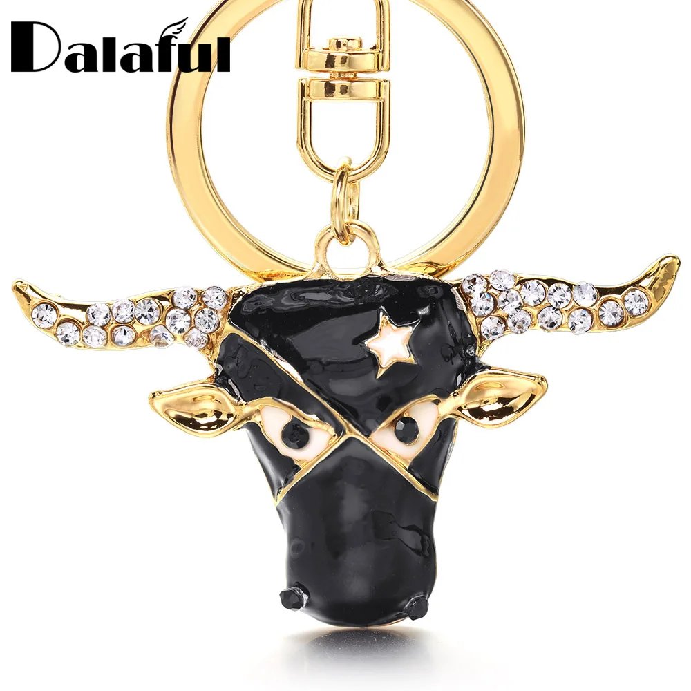 CreativeCowHeadKeychainExquisiteCrystalCattleCharmsStar