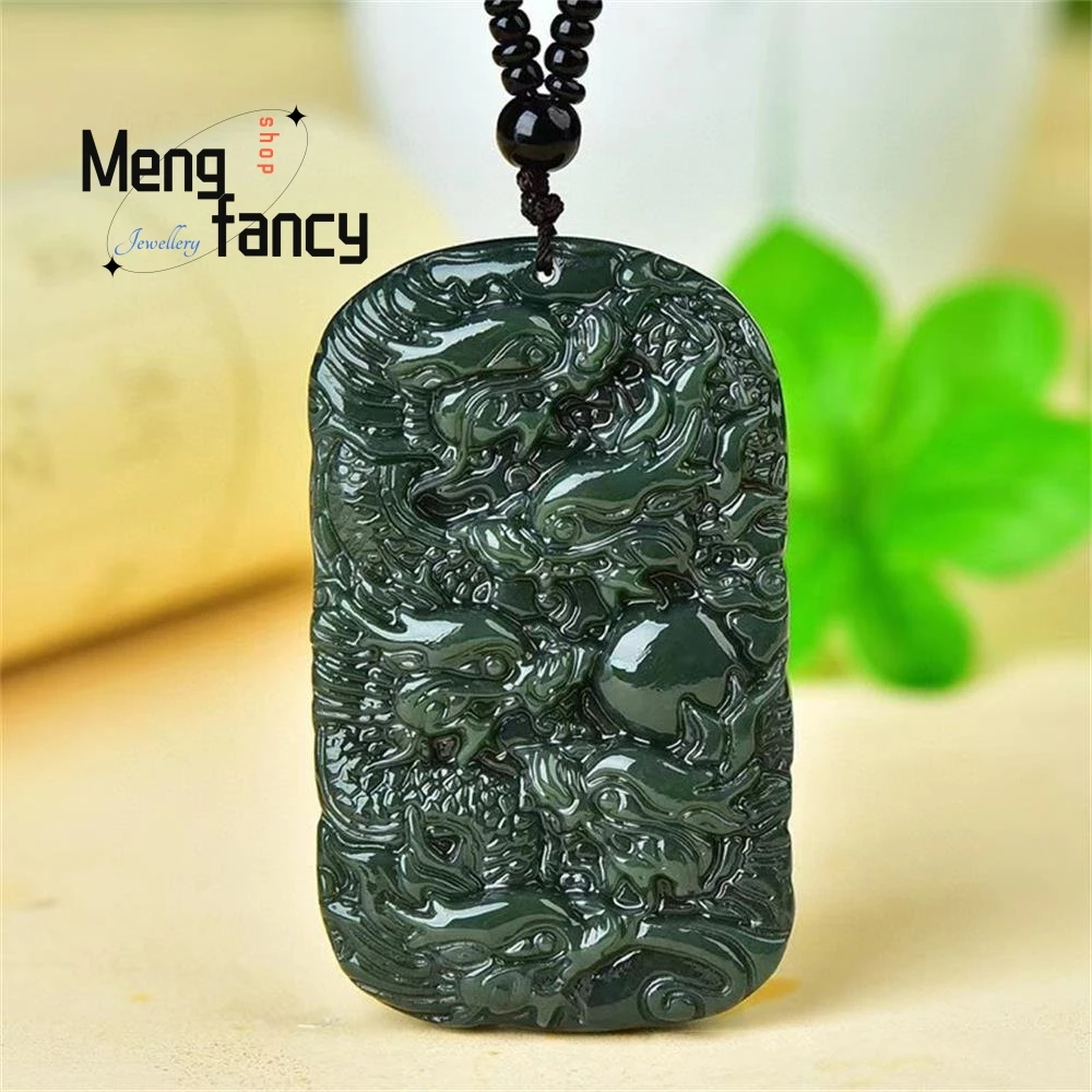 

Natural Hetian Green Jade Nine Dragons Protecting the Lord Pendant Exquisite Fashion Luxury Fine Jewelry Best Selling Handicraft