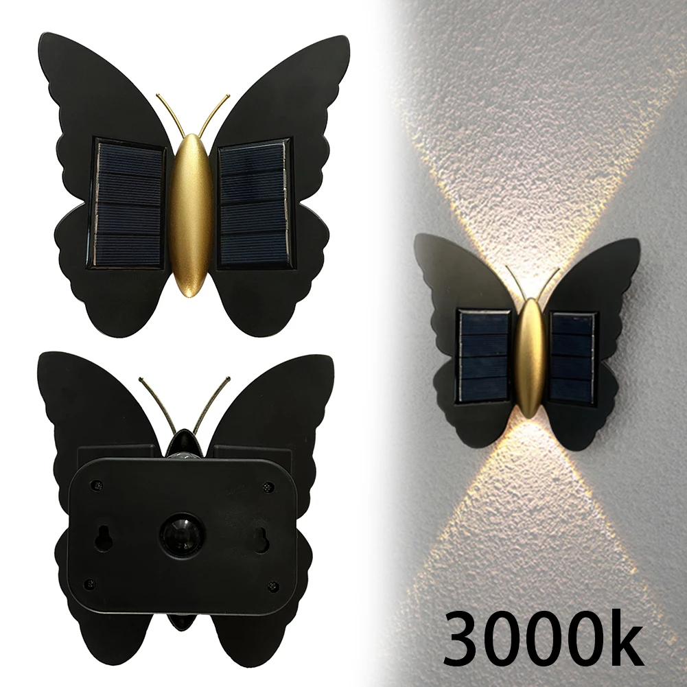 Butterfly Solar Wall Light Solar Powered Wall Light Motion Sensor Outside Yard Lamp IP65 Waterproof Auto On/Off for Fence Patio