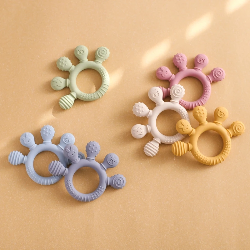 Silikon Beißring BPA FREI Hand Form Zahnen Spielzeug Baby Touch Sensorischen Beißring Holz Beißring Ring Sensorischen Spielzeug Geschenk Für Newbaby – Detail 4