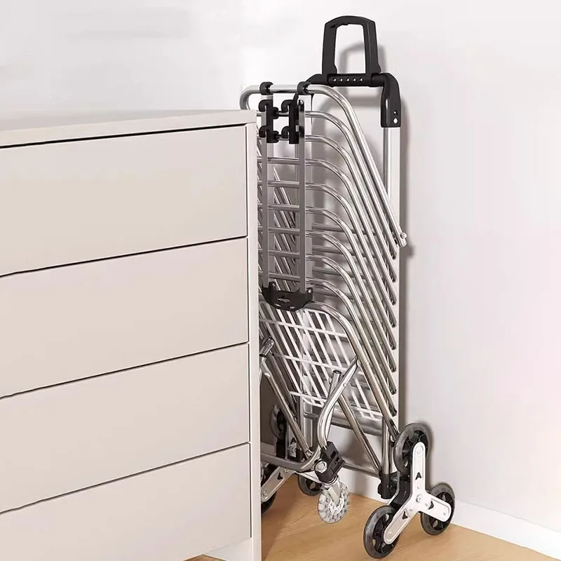 Aluminium Alloy 3-Wheeled Supermarket Shopping Cart With Removable Canvas Bag Heavy Duty Folding Shopping Cart