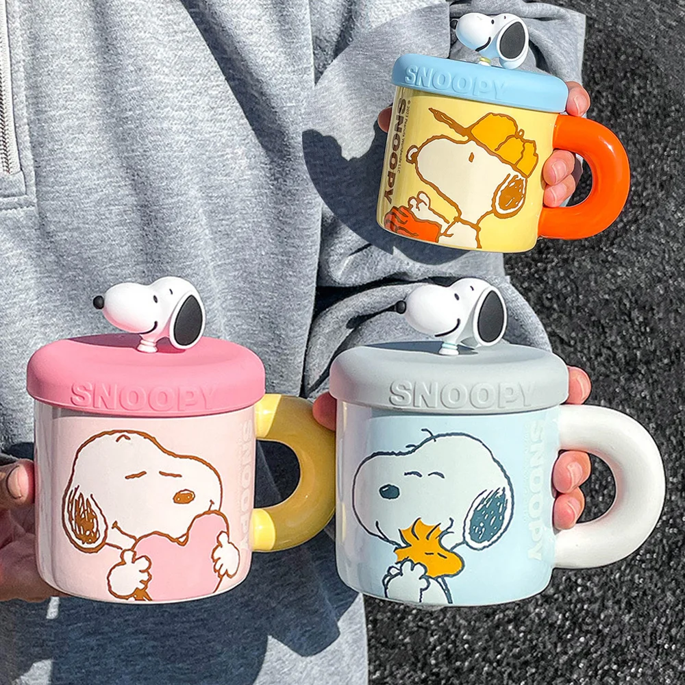 New Miniso Snoopy Kawaii Ceramic Water Cup Cartoon Anime Con Coperchio Mug Cute Breakfast Cup Office Water Cup Regalo Per La Fidanzata
