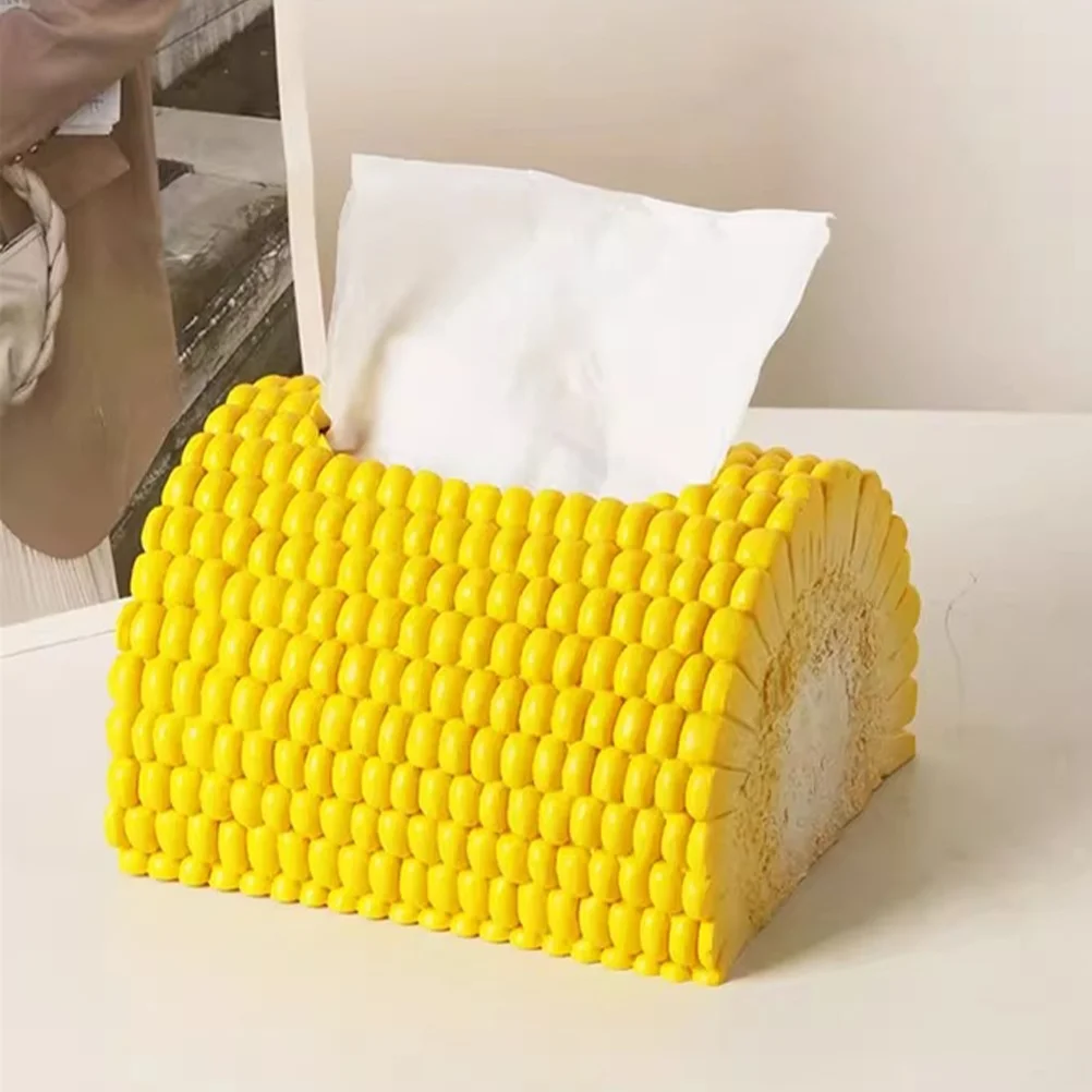 

Corn Tissue Box Paper Towel Napkin Case Adornment Dispenser Rectangle Bedroom Dresser Decor Decorative Holder Resin