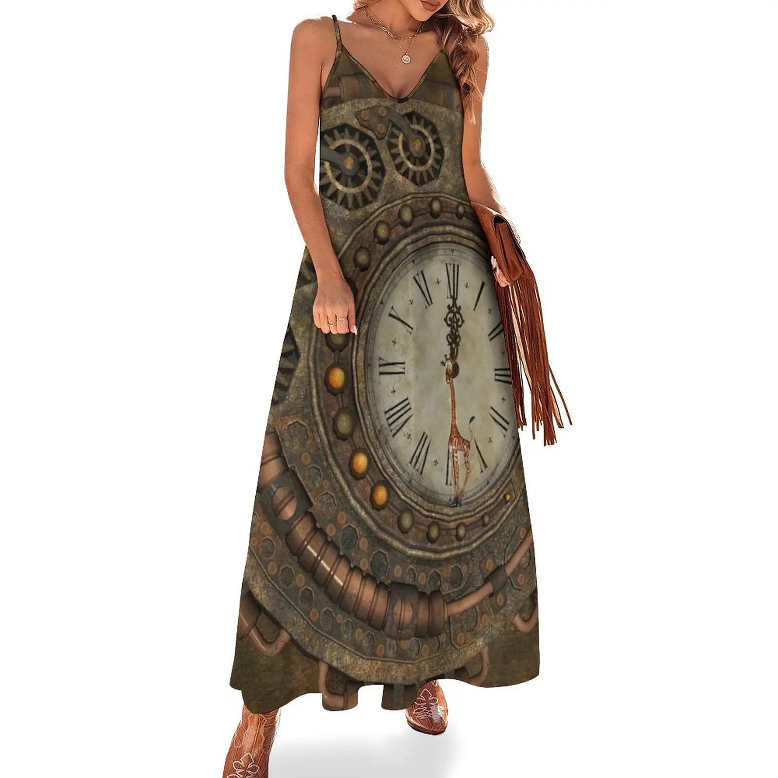 

Steampunk, awesome clock Sleeveless Dress purple dress Woman clothes sexy short dresses daring