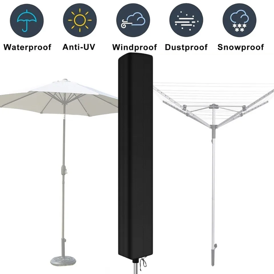 Rotary Clothes Washing Line Cover With Zip, Waterproof Outdoor Drying Rack Protection, Black (165 Cm X 16 Cm