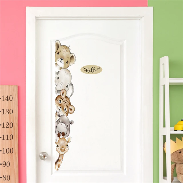 Rajzfilm Ajtó Matricák Erdei Állat Zsiráf Elefánt Fali Gyerekszobáknak Baba Óvodai Szoba Otthoni Dekoráció Vinil