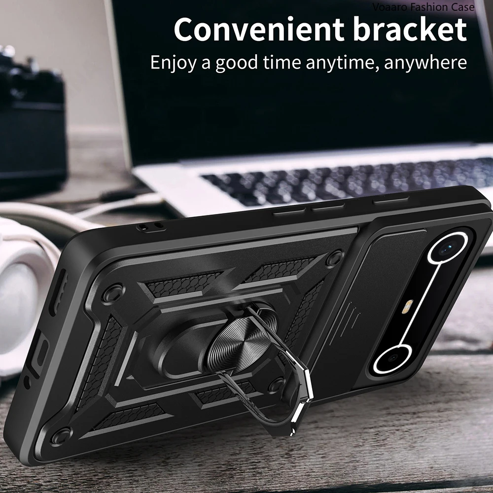 Slide Lens Armor Shockproof Case with Magnetic Ring Stand Holder