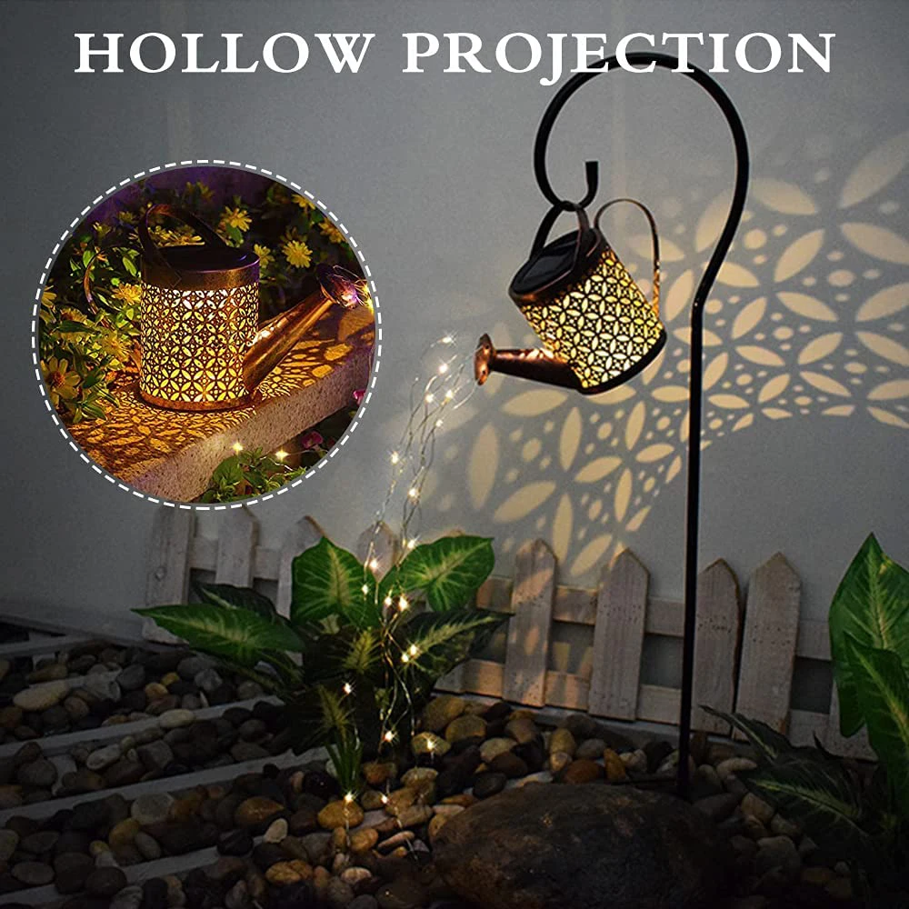 Description Picture 2 of itemSolar Watering Can Lights Waterproof Outdoor LED Shower Fairy Lamp Hanging Retro Metal Lantern for Garden Lawn Decoration