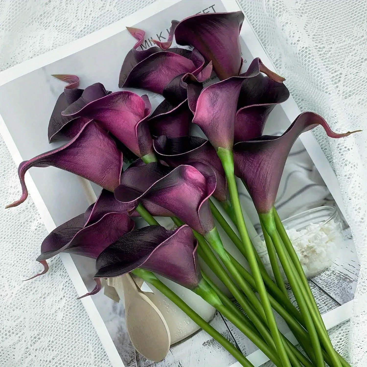 5 Stück künstliche Blumen, Calla-Lilien, künstliche PU-Kunstblumen für Hochzeiten, Fotografie-Requisiten, DIY-Brautsträuße, Zuhause, Zimmer, Party-Dekoration