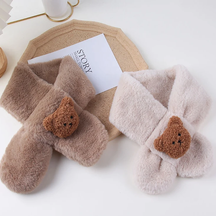 Children Scarf Autumn Winter Soft Plush Cute Cartoon Girl Baby Thick Warm Scarf Outdoor Kids Neckerchief Baby Accessories