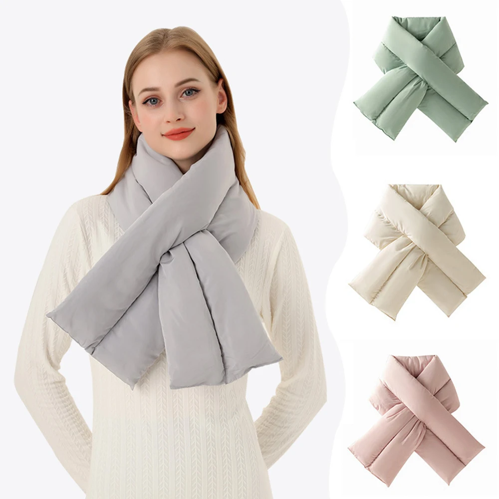 

Cross Down Feather Scarf For Women Snood Ring Scarves Double-Sided Cotton Filled Collar Winter Thicken Neck Warmer Small Shawl