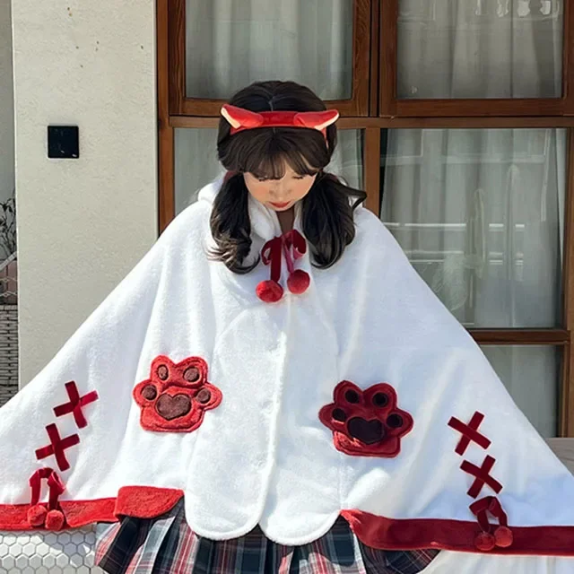 thumbnail image 1 of Manta Kawaii de dibujos animados de murciélago Y2k, pijamas de felpa, disfraz con capa de Anime, capa de Halloween para adultos, Ponchos de invierno, capa con capucha para mujer, 1 of 5