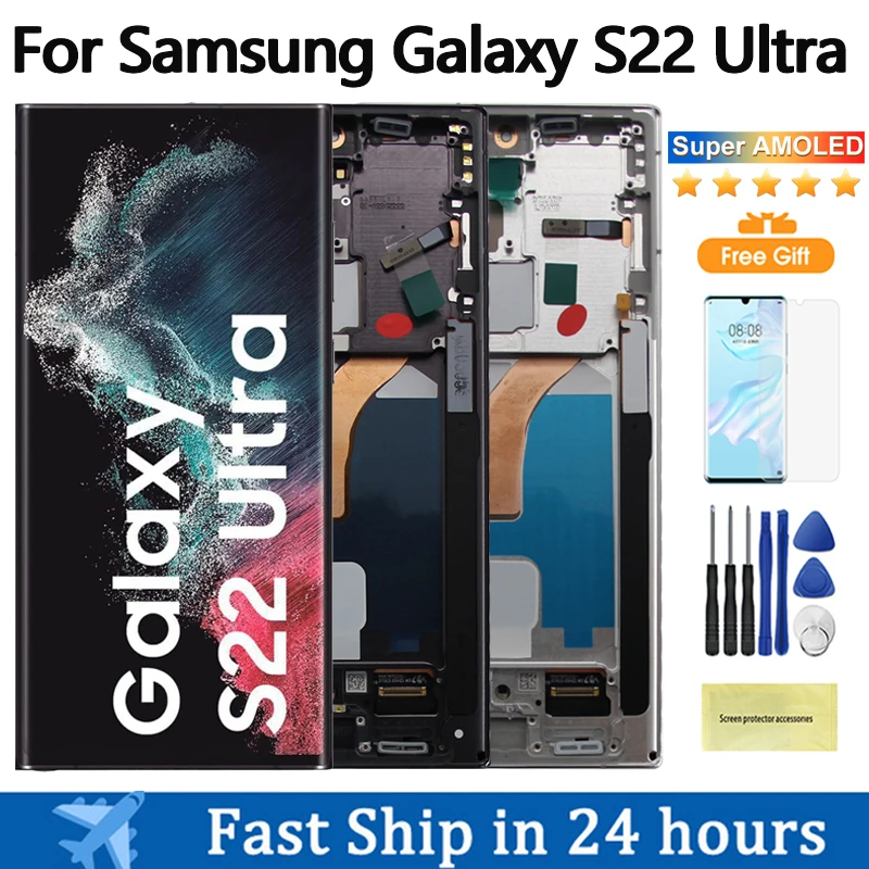 6.8 "Nuovo Display Amoled Per Samsung Galaxy S22 Ultra 5G Display Lcd Touch Screen Digitizer Assembly Per Samsung S22 Ultra Display