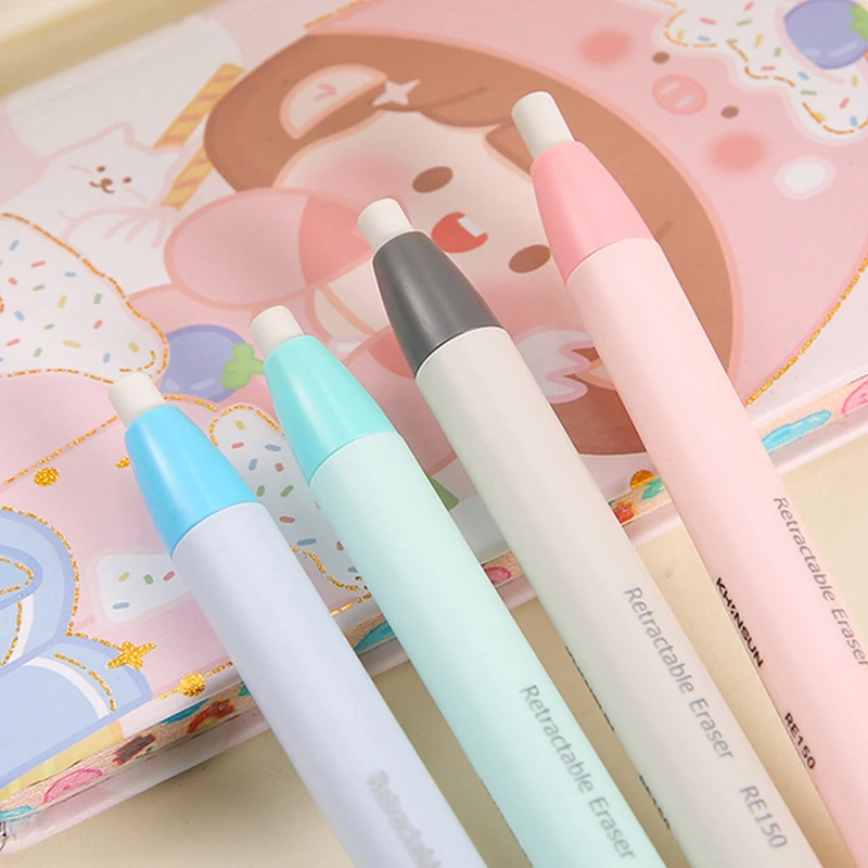KHINSUN Retractable Press Pencil Eraser Artist Drawing Sketch Rubber for Kids School Student Eraser Pen With Refill 3