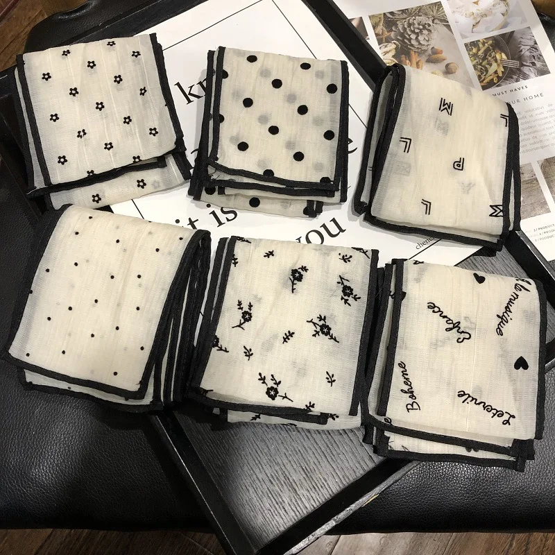 

Газовая пряжа Y2K, Пашмина, головной шарф, шаль с вышивкой, кружевная шаль с розовым узором, Цветочная бандана, длинные шарфы, женский платок, белый