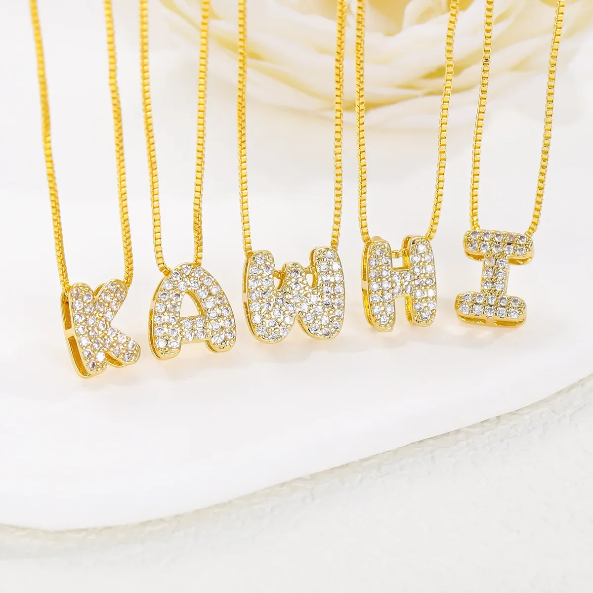 Sparkling Zircon Tiny Letter Neckalce for Women 18K Gold Plated Mini Initial Alphabet Waterproof Choker Birthday Gifts Jewelry