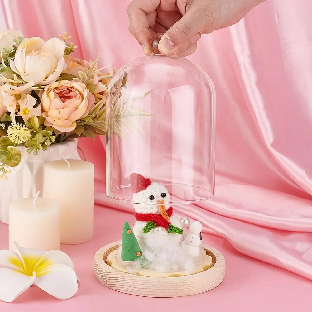 1 pc Cloche Glass Dome Clear Glass Display Dome with Top Handle for Plants