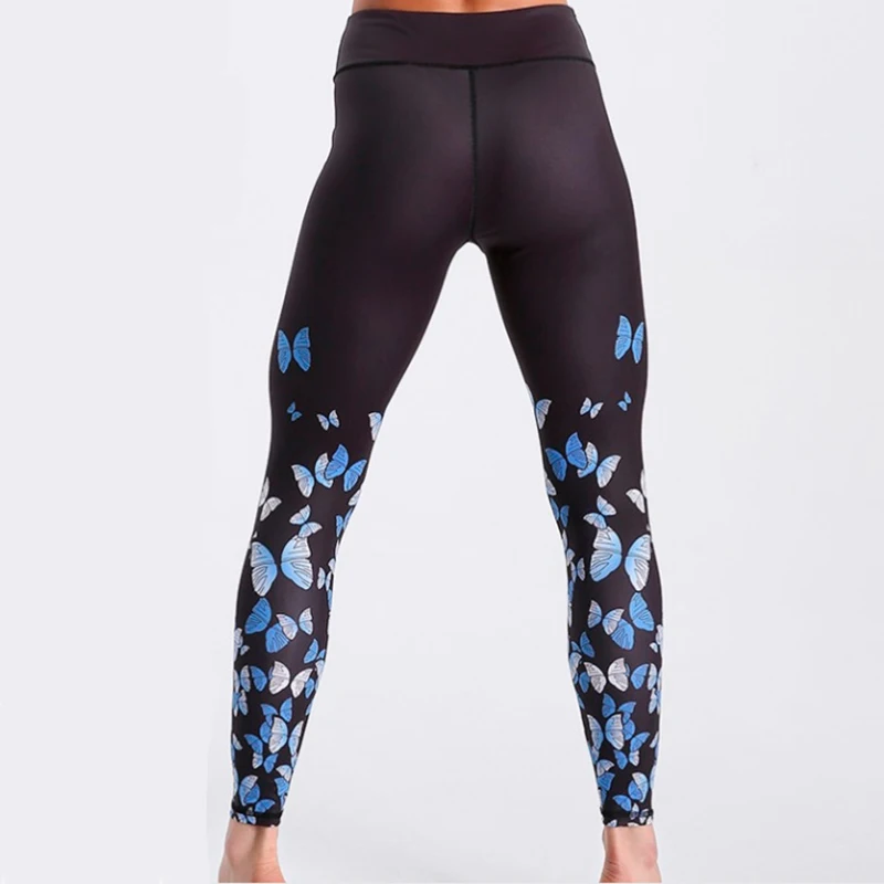 Tie Dye Leggings Seamless Women Fitness Leggings Push Up Booty Lifting Workout Pants Black Butterfly Print Gym Running Trousers
