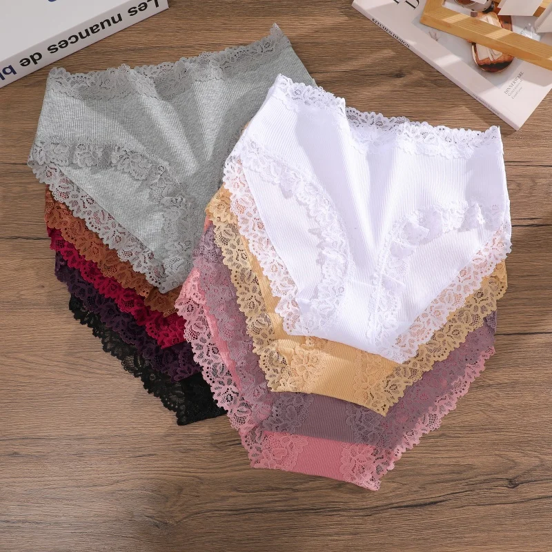 3PCS/Set Women Cotton Panties Lace Low Waist Briefs Trendy Patchwork Lace Intimate Underwear Stretch Comfortable Ladies Lingerie
