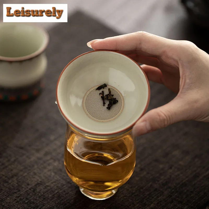 Ru Kiln Dunhuang Cracked Glaze Tea Separator Infusor Zen Tea Strainer Dispenser Tea Soaking Tea Filter Drinkware Decoration Gift