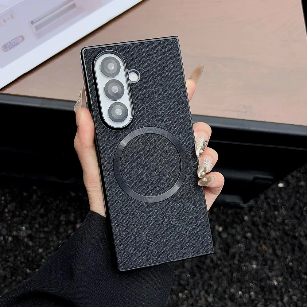 Luxury Fabric Cloth Magnetic Wireless Charging Shockproof Ultra Slim Cover
