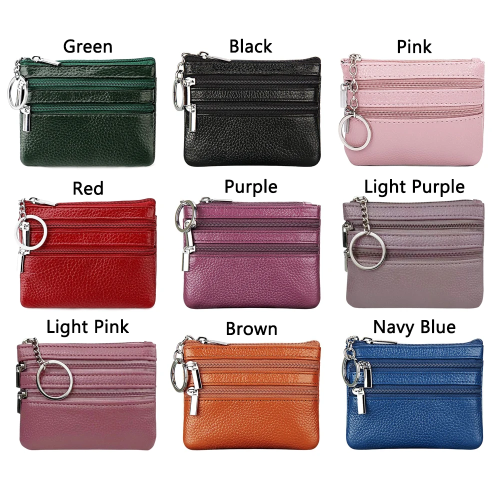 Durable PU Leather Money Coin Purse Wear-resistant Credit Card Holder with Key Ring Zipper Wallet Money Bag Pocket Purse