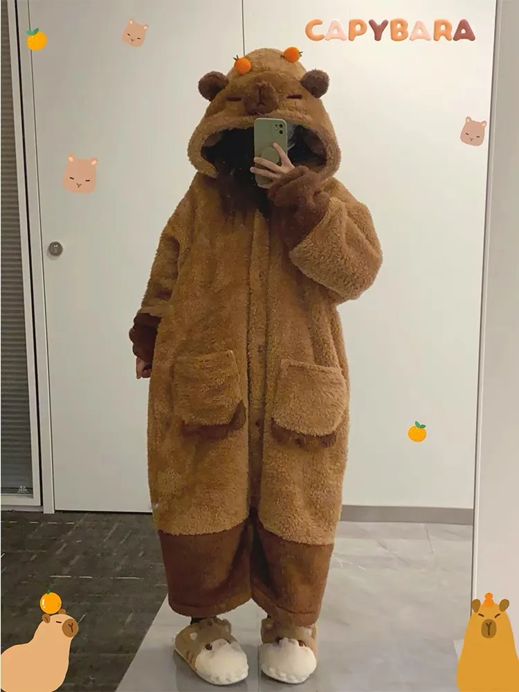Soft Cute Animals Shape Blanket Pajamas Unisex For Adult Coral Velvet Warm Cosplay Loose Pajamas Pants Home Wear