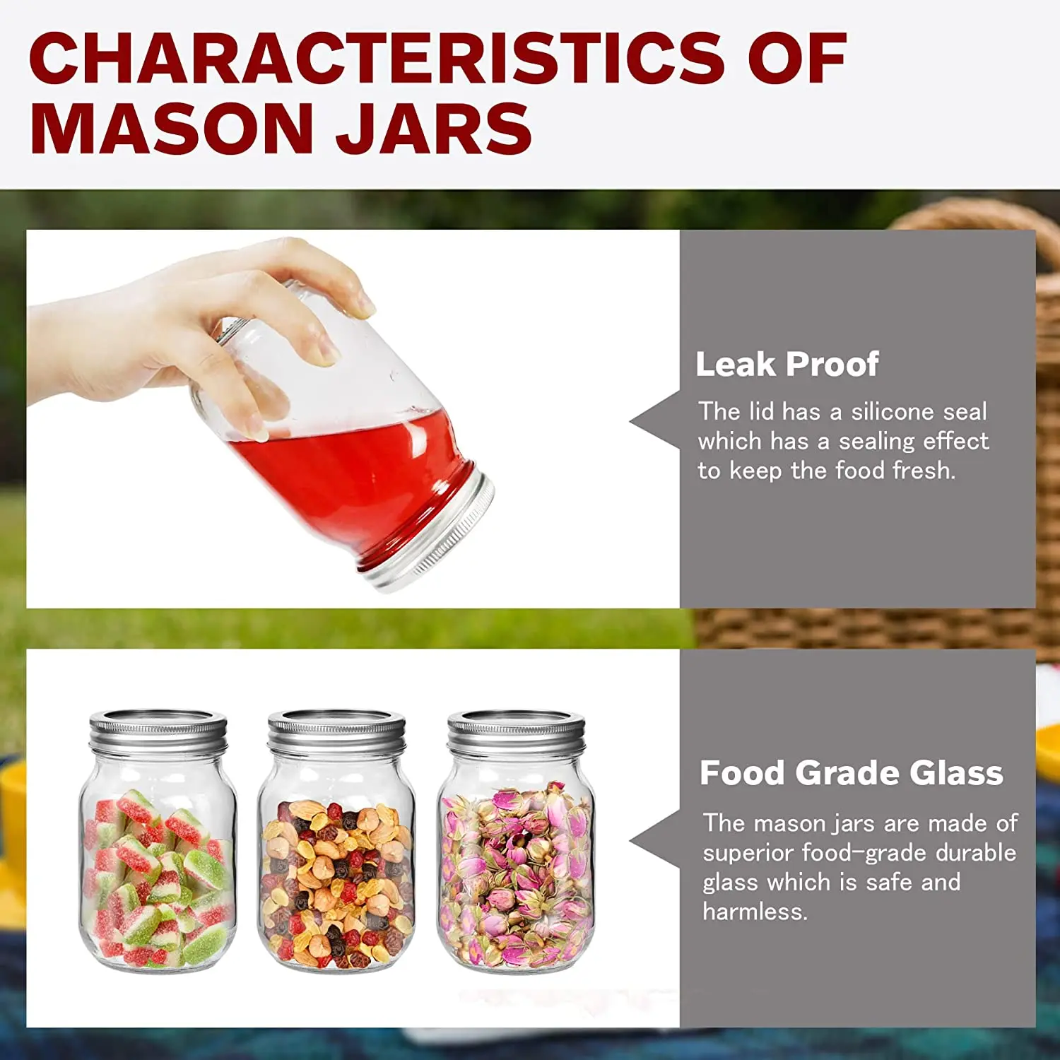 450ML  Regular-Mouth Glass Mason Jars with Metal Airtight Lids and Bands for Canning, Preserving, & Meal Prep 2