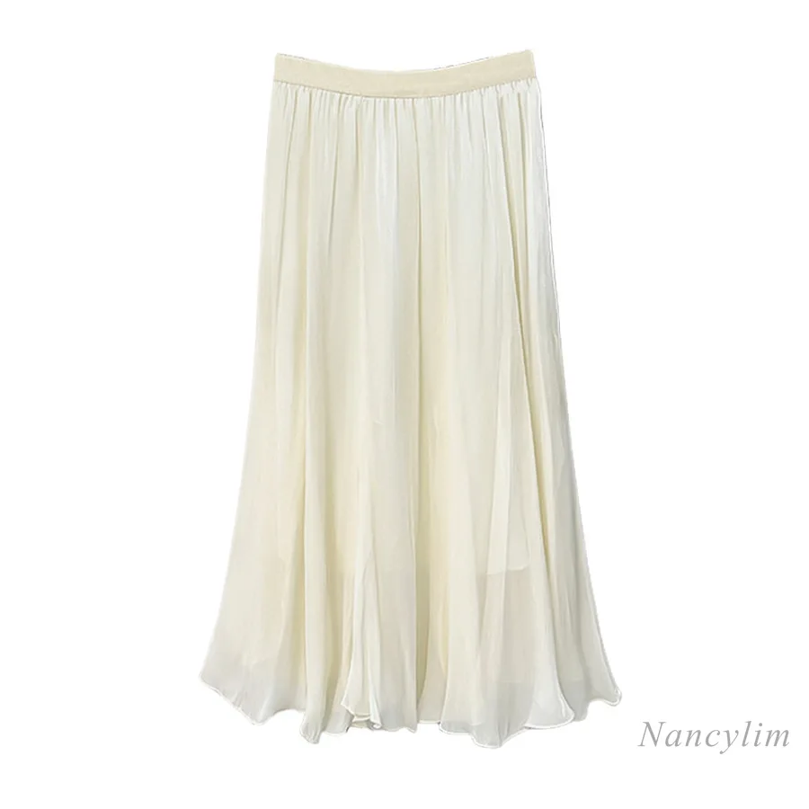 Temperament Chiffon Skirt for Women Slimming Large Hem Umbrella Skirt Summer New High-Grade High Waist A- Line Skirts 2024