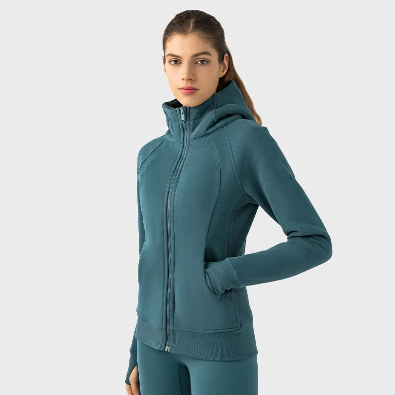 Women Winter New Gym Thick Warm Sport Yoga Running Jacket Fitness Windproof Long Sleeve Zipper Hooded Sweatshirts With Pockets 6