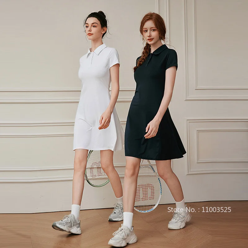 Women Polo Golf Tennis Dress Short Sleeve Breathable Slim Dresses Quick-dry Workout Athletic Skirts Ladies Casual Golf Apparel