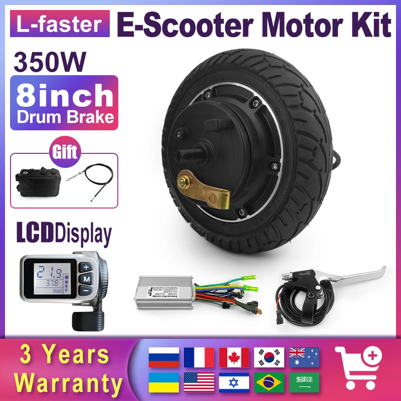 

Electric Scooter Brushless Hub Motor, Drum Brake Wheel Conversion Kit with LCD Display, Cheap DIY, 36V, 350W, 8 in