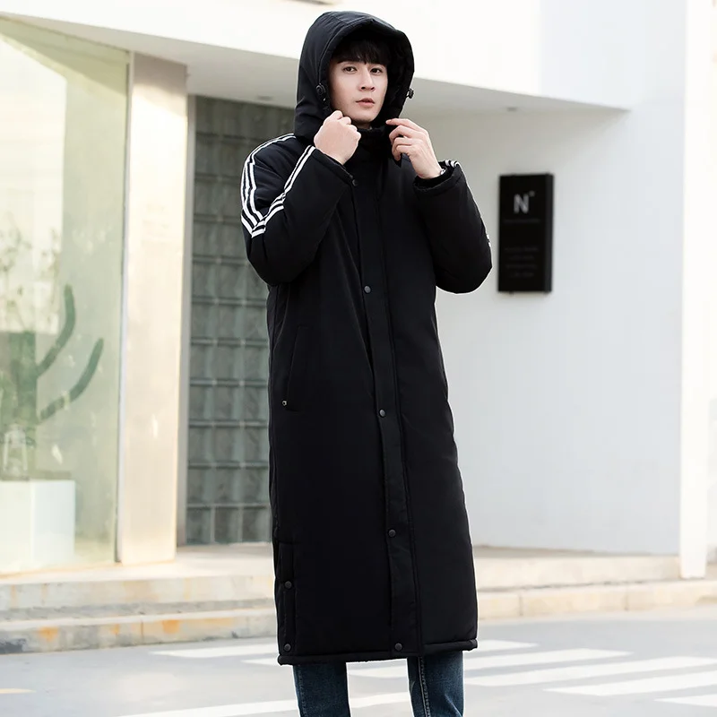 

Winter Men's Mid Length Down Jacket Korean Version Thickened Trend Casual Couple Hooded Cotton Jacket For Men