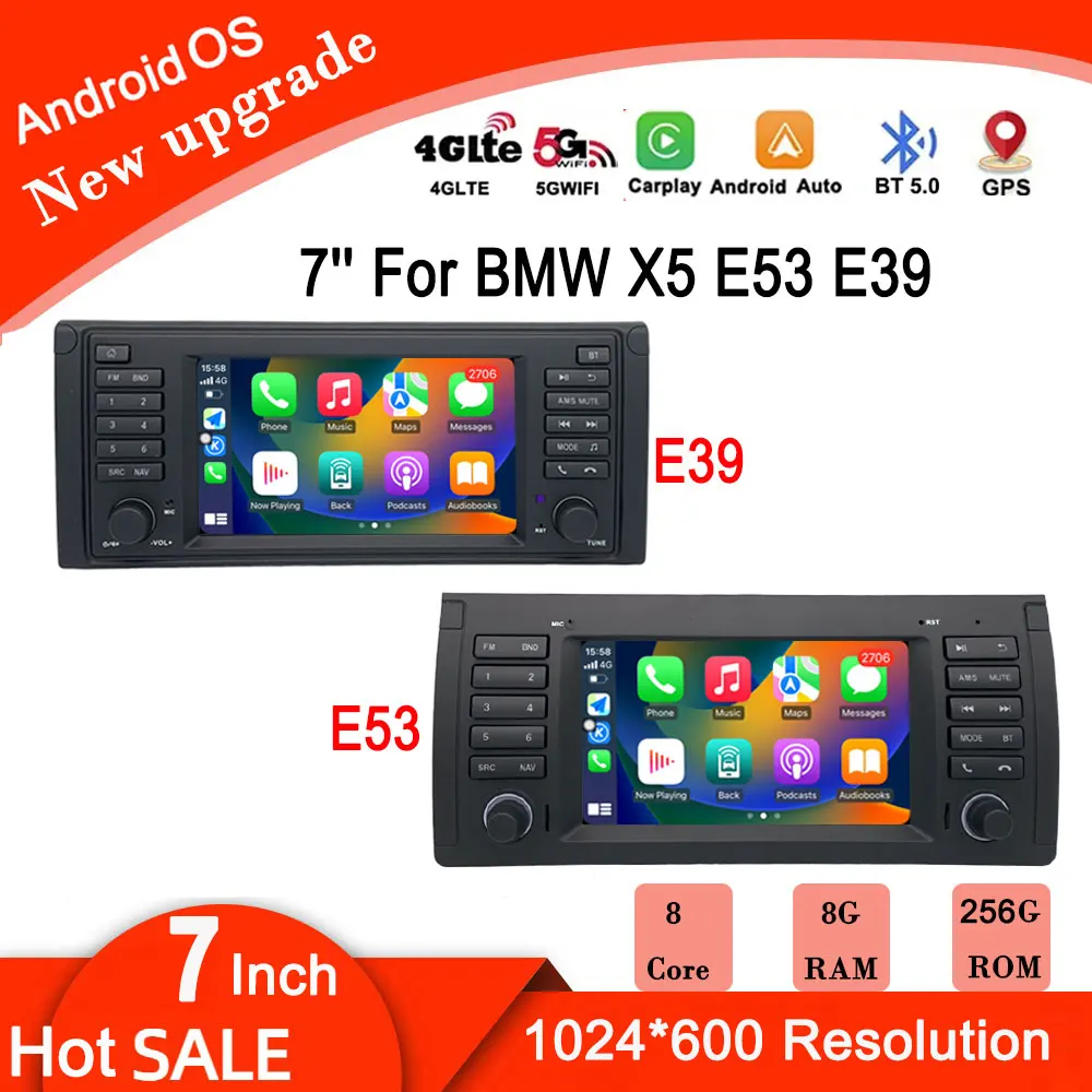 

Для BMW X5 E53 E39 2007 - 2012 Android 14 DSP 7-дюймовый автомобильный мультимедийный навигатор GPS плеер стерео видео высокопроизводительный процессор