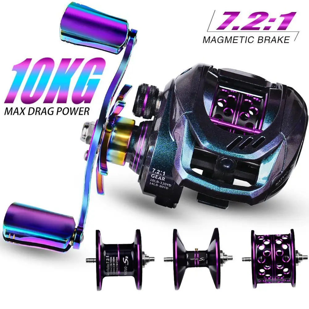 

[ READY STOCK ] Colorful Metal Low-profile Reel Gear Ratio 7.2:1 Max Drag Power 10kg 9 Level Magnetic Brake System Fishing Reel