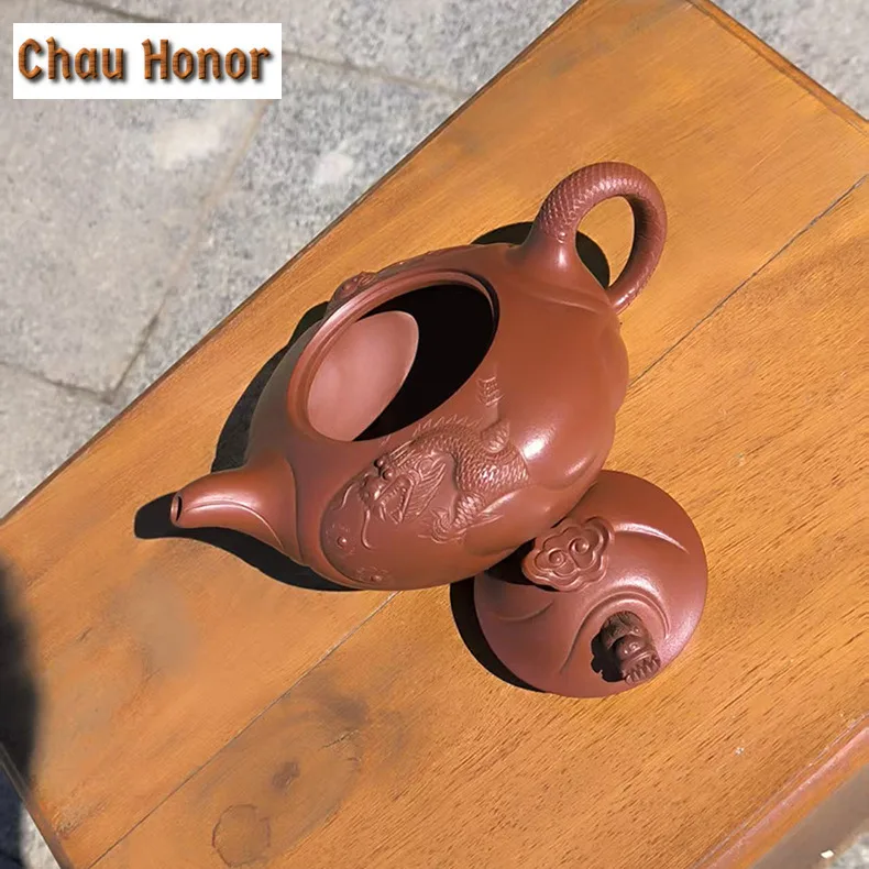 360ml Retro Yixing Purple Clay Teapot Handmade Fish To Dargon Pot Raw Ore Dahongpao Mud Tea Infuser Kettle Chinese Zisha Teaset