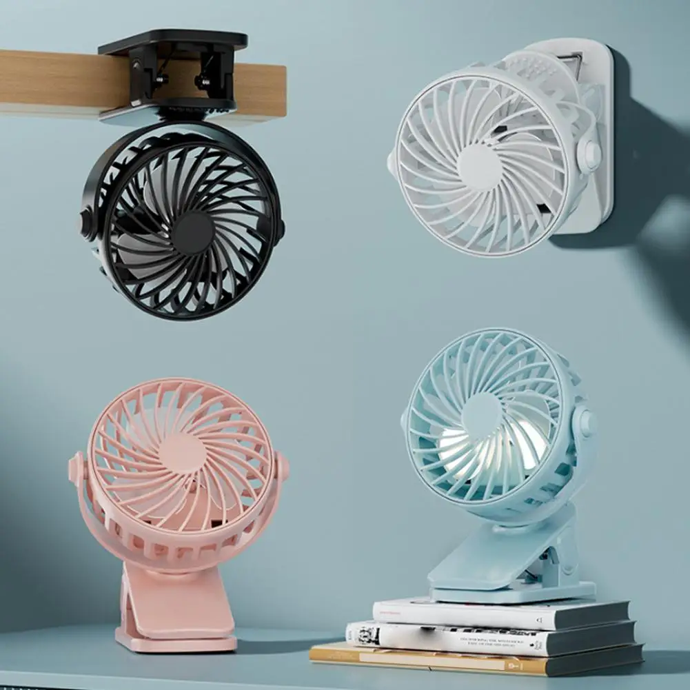 Clip Fan Multi-function Dorm Portable Wall Mount Circulating Small Fan USB LED Light Desktop Fan Quiet Long Battery Life 3 Speed 6