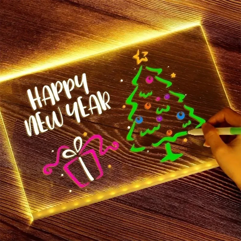 1개 LED 노트 보드 야간 조명 7색 펜 아크릴 메시지 보드 DIY 어린이 조명 그림판 어린이 생일 선물
