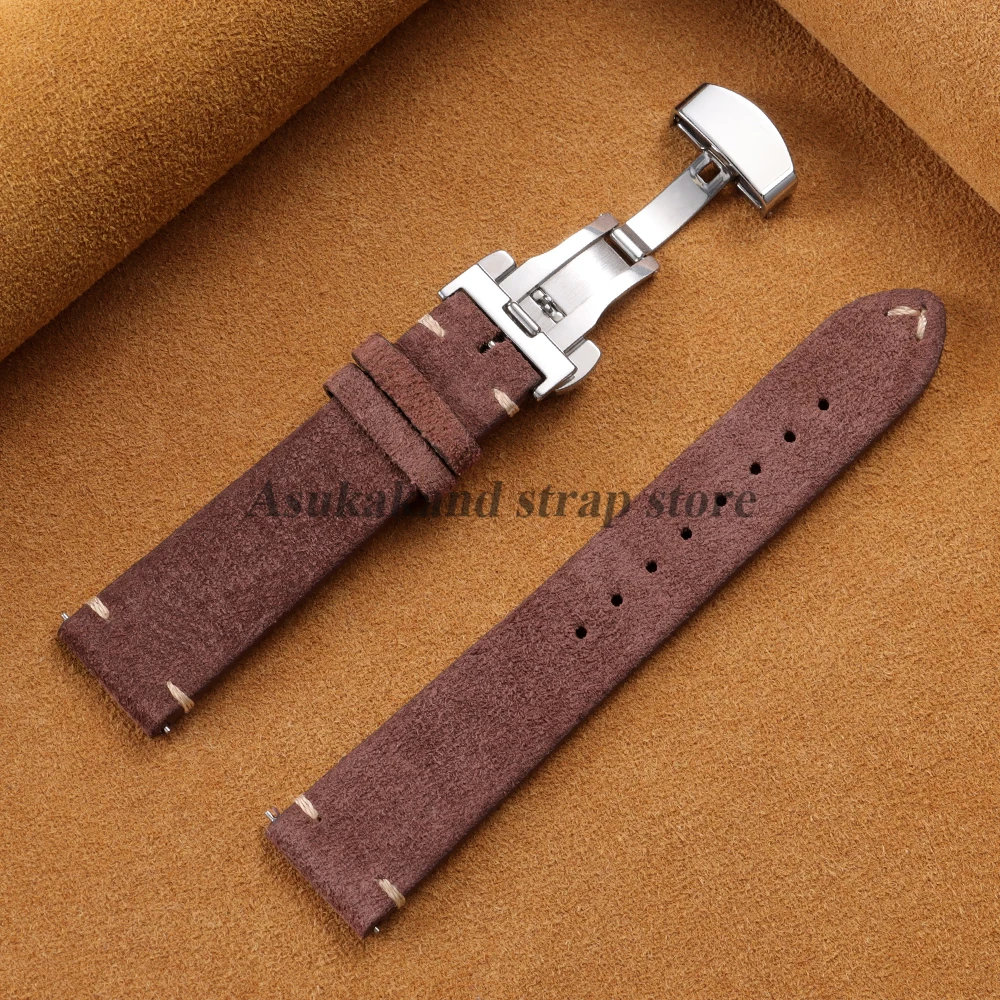 Quick Release Suede Calfskin Watch Strap with Butterfly Buckle