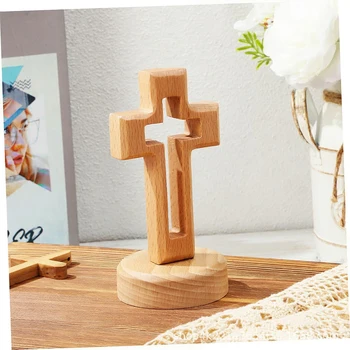 Cross Wood Crucifix Hand-Carved Beech Wood Cross With Stand Elegant Religious Craft For Church Easter Decor Tabletop Ornament 1